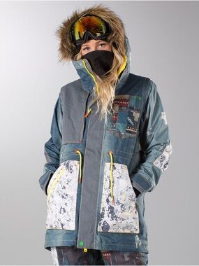 L.A.M.B x Burton Rift Parka Jacket Size S Snowboard Ski Denim Patchwork DRYRIDE